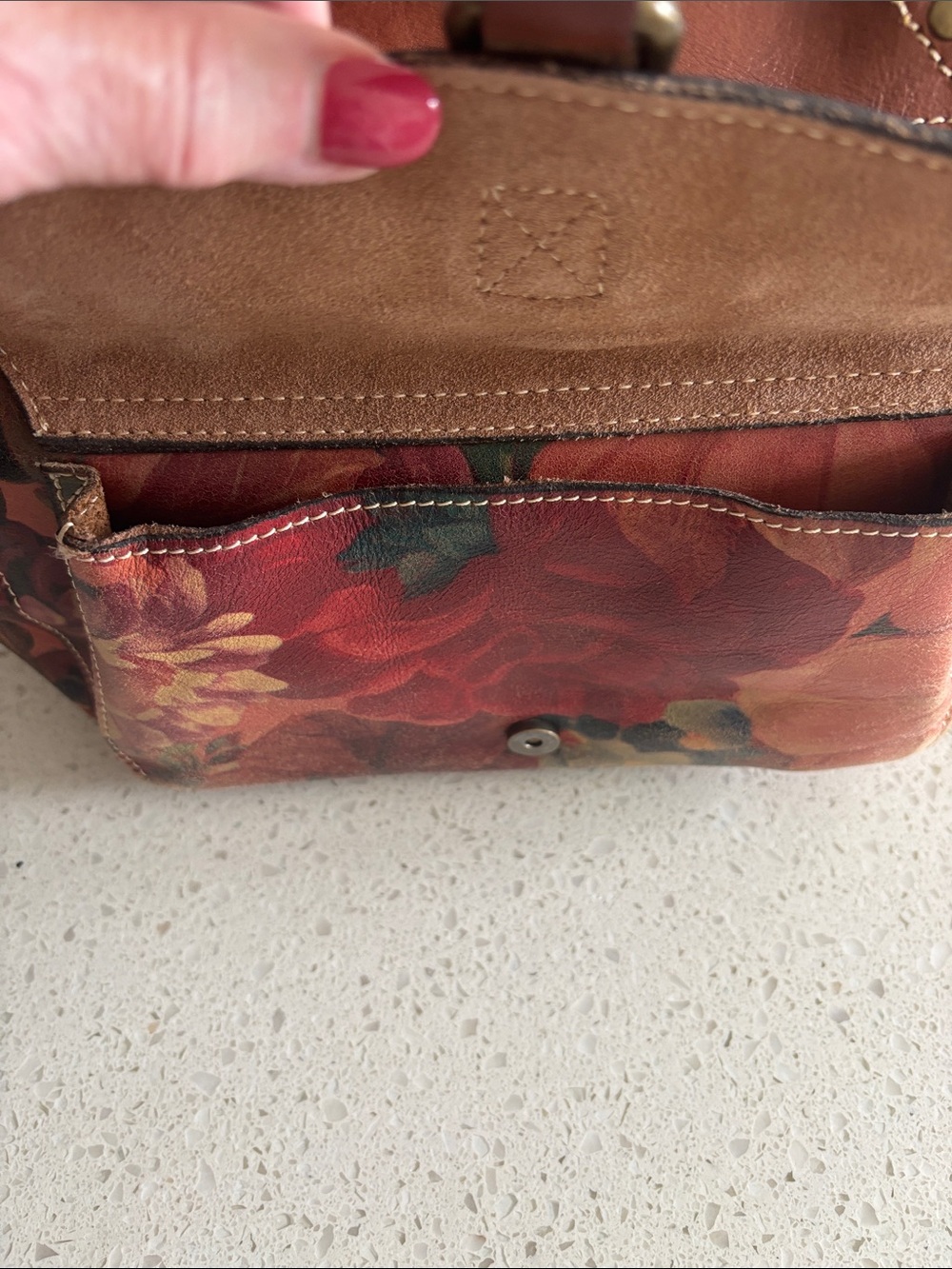 Patricia Nash Brown Leather-Trim Floral Shoulder Tote - Picture 3 of 4